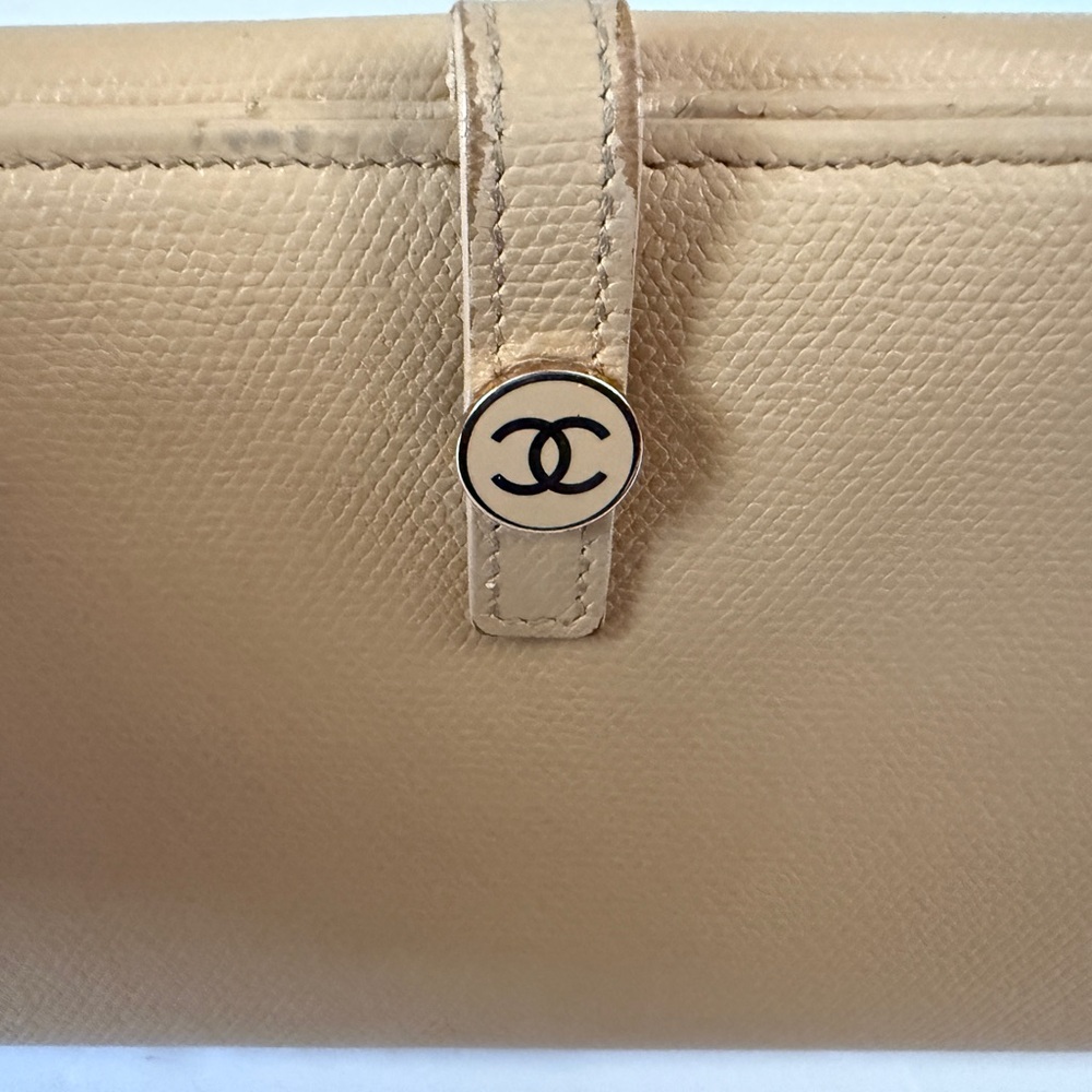 CHANEL Long Wallet Double Sided Snap Button Beige Leather Authentic - Picture 12 of 16